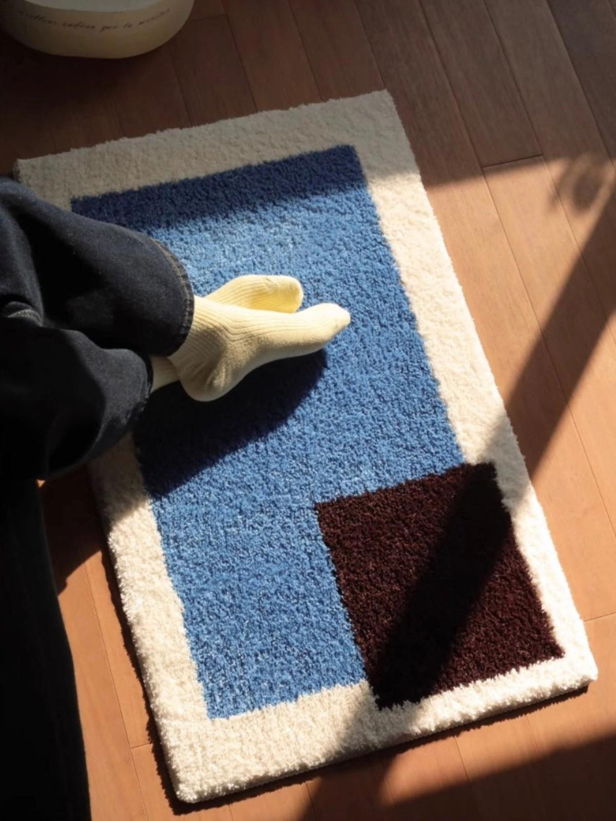 Soft Contemporary Abstract Geometric Bath Rug, Absorbent, Anti - slippery Mat - Abstract Geometric Bath Rug - Blue & Brown - INSPECIAL HOME