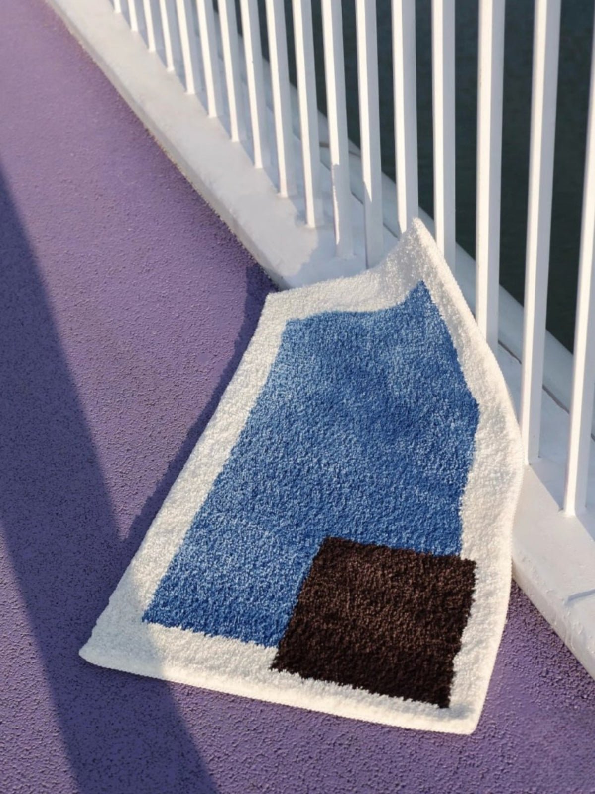 Soft Contemporary Abstract Geometric Bath Rug, Absorbent, Anti - slippery Mat - Abstract Geometric Bath Rug - Blue & Brown - INSPECIAL HOME