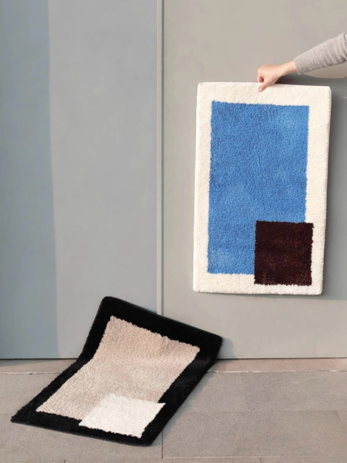 Soft Contemporary Abstract Geometric Bath Rug, Absorbent, Anti - slippery Mat - Abstract Geometric Bath Rug - Blue & Brown - INSPECIAL HOME