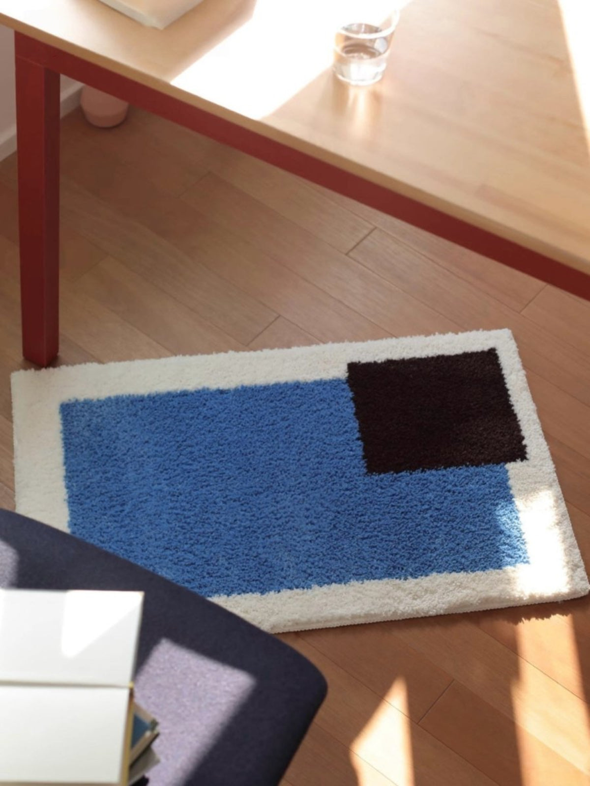 Soft Contemporary Abstract Geometric Bath Rug, Absorbent, Anti - slippery Mat - Abstract Geometric Bath Rug - Blue & Brown - INSPECIAL HOME