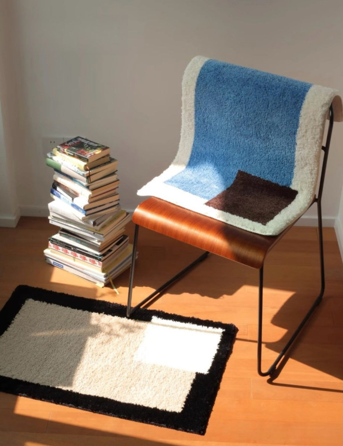 Soft Contemporary Abstract Geometric Bath Rug, Absorbent, Anti - slippery Mat - Abstract Geometric Bath Rug - Blue & Brown - INSPECIAL HOME