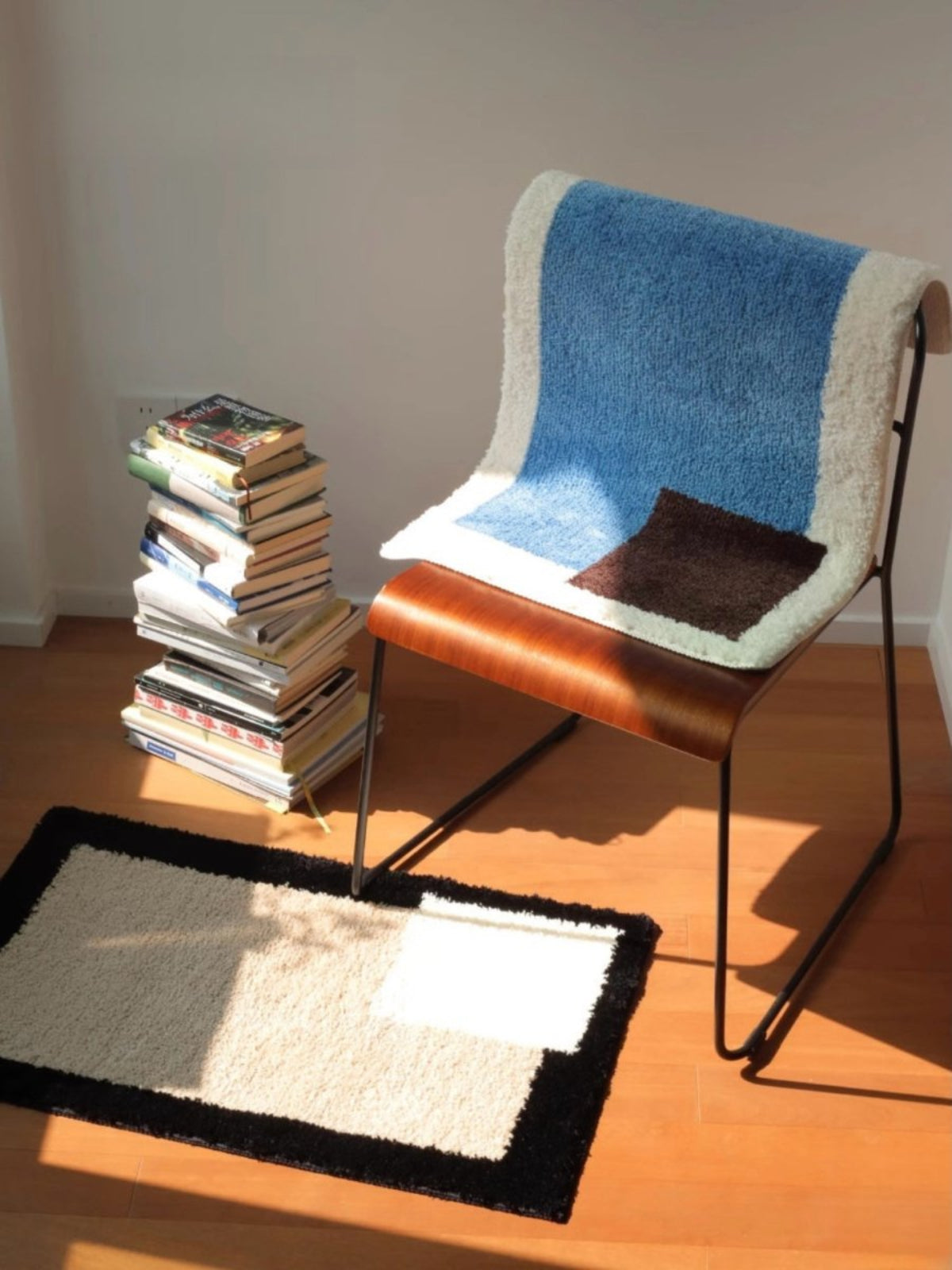 Soft Contemporary Abstract Geometric Bath Rug, Absorbent, Anti - slippery Mat - Abstract Geometric Bath Rug - Blue & Brown - INSPECIAL HOME