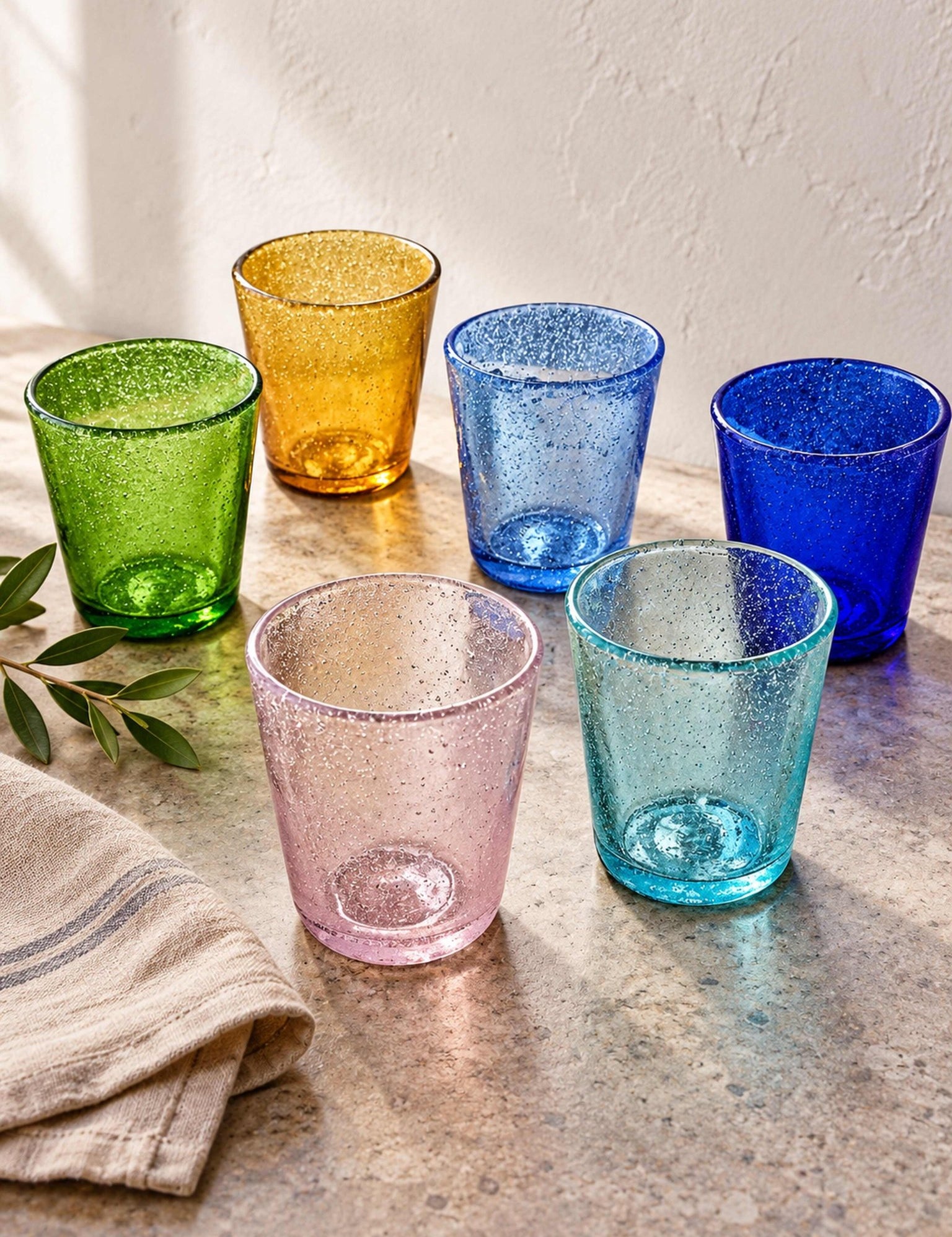 Sparkling Tumblers Set of 6, Colorful Handblown Drinking Glass Cups for Everyday Dining, Table Setting, Gatherings -Tumblers- Sparkling Tumblers Set of 6-Mixed - INSPECIAL HOME