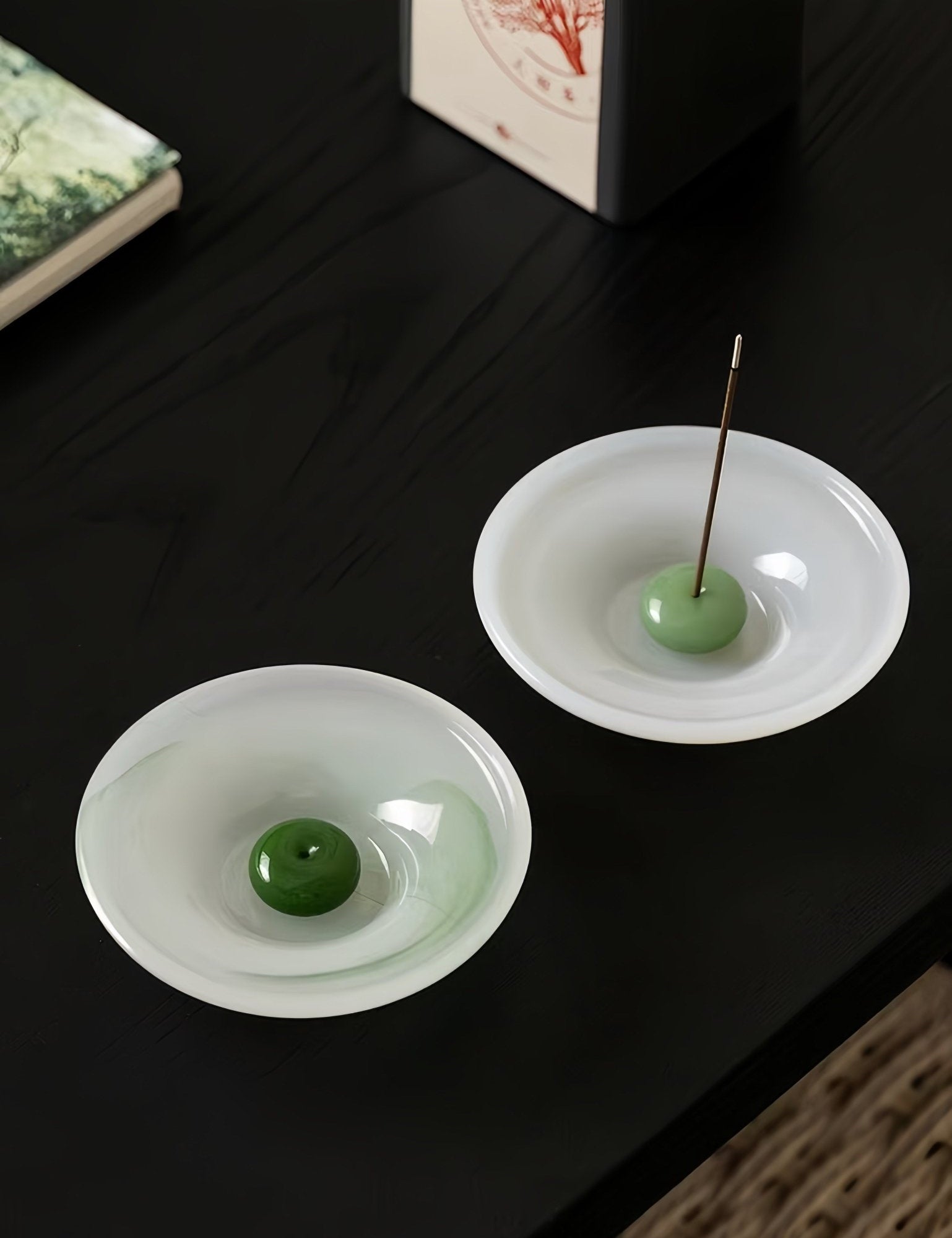 Still Pond Incense Stick Holder Burner with Ash Catcher, Zen Accent Decor for Hygge Living -Candle Holders- Still Pond Incense Stick Holder-Jade Ripple - INSPECIAL HOME