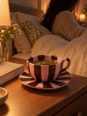 Sunburst Stripe Ceramic Mug & Saucer Set, Dopamine Dishwasher-safe Cute Coffee Tea Cup for Home & Office -Cup and Saucer Set- Sunburst Stripe Ceramic Cup and Saucer Set-Red & Pink - INSPECIAL HOME