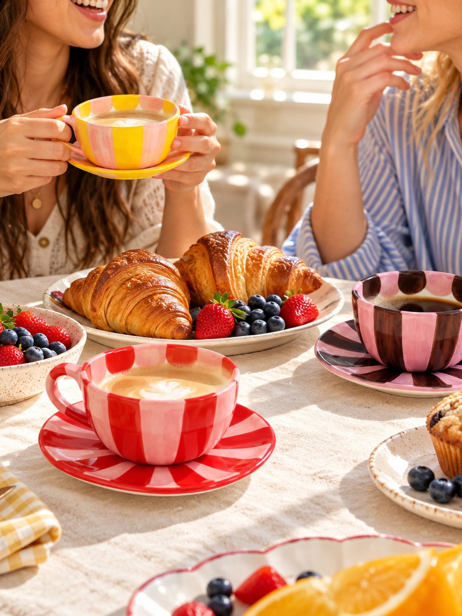 Sunburst Stripe Ceramic Mug & Saucer Set, Dopamine Dishwasher-safe Cute Coffee Tea Cup for Home & Office -Cup and Saucer Set- Sunburst Stripe Ceramic Cup and Saucer Set-Red & Pink - INSPECIAL HOME