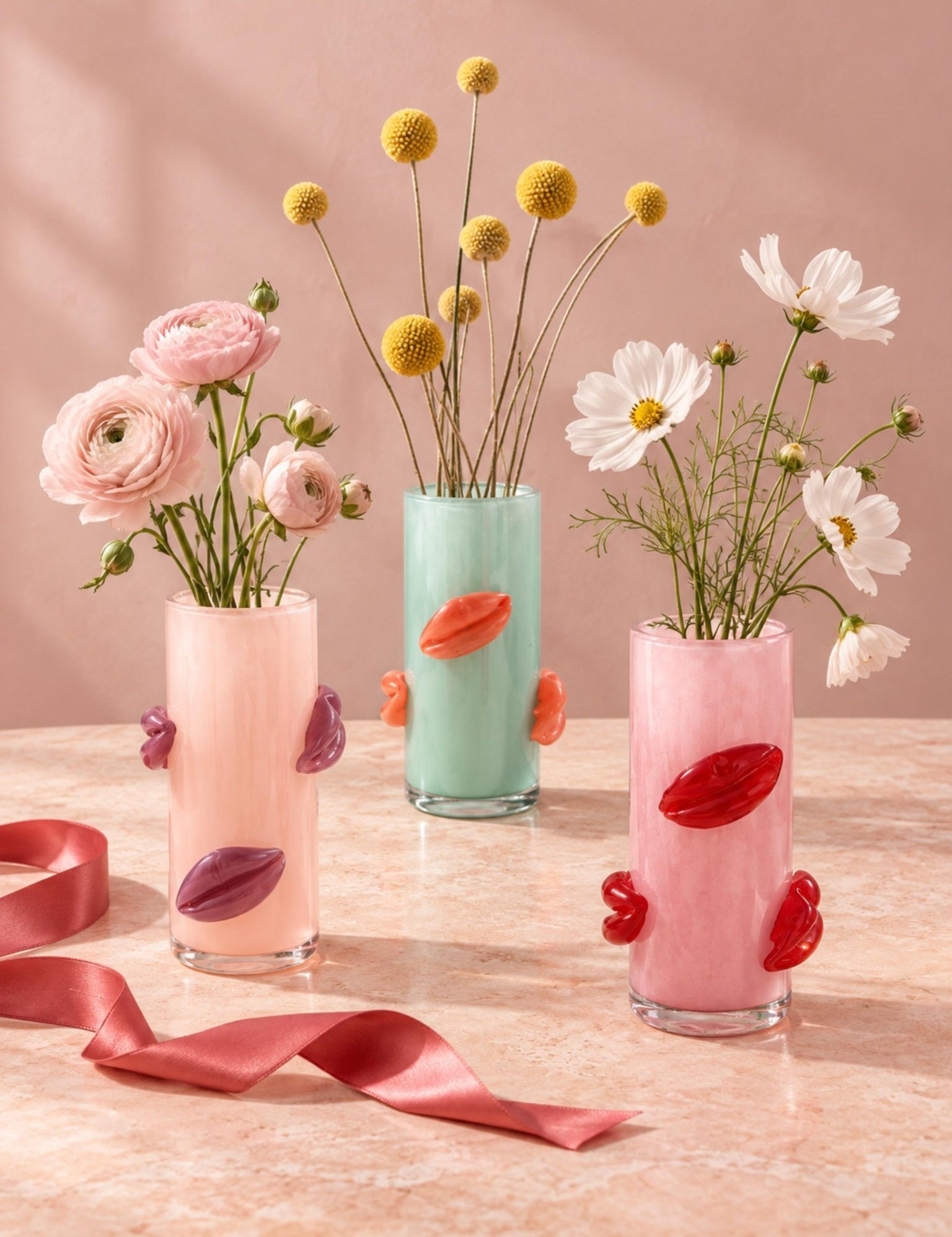Sweet Kiss Glass Flower Bud Vase, Whimsical Modern Decorative Accent Decor, Table Setting Centerpieces -Vases- Sweet Kiss Glass Flower Vase-Pale Pink - INSPECIAL HOME