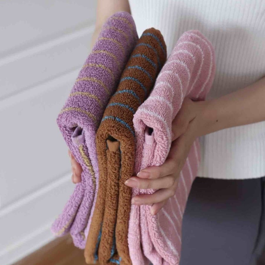 Ultra Soft Absorbent Retro Stripe Bath Towel - 100% Organic Cotton - Retro Stripe Bath Towel - Brown & Blue - INSPECIAL HOME