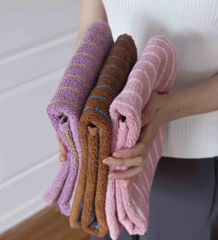 Ultra Soft Absorbent Retro Stripe Bath Towel - 100% Organic Cotton - Retro Stripe Bath Towel - Brown & Blue - INSPECIAL HOME