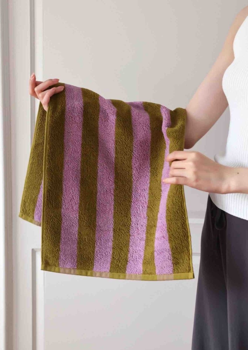 Ultra Soft Absorbent Retro Stripe Bath Towel - 100% Organic Premium Combed Cotton - Retro Stripe Bath Towel - Lavender Field - INSPECIAL HOME