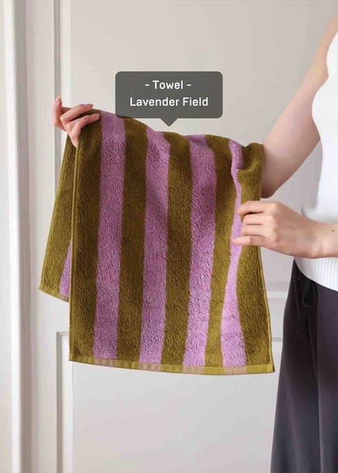 Ultra Soft Absorbent Retro Stripe Bath Towel - 100% Organic Premium Combed Cotton - Retro Stripe Towel - Lavender Field - INSPECIAL HOME