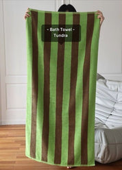 Ultra Soft Absorbent Retro Stripe Bath Towel - 100% Organic Premium Combed Cotton - Retro Stripe Bath Towel - Tundra - INSPECIAL HOME