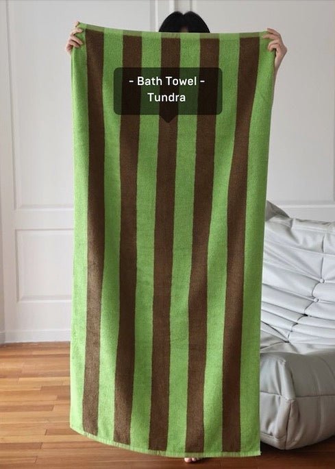 Ultra Soft Absorbent Retro Stripe Bath Towel - 100% Organic Premium Combed Cotton - Retro Stripe Bath Towel - Tundra - INSPECIAL HOME