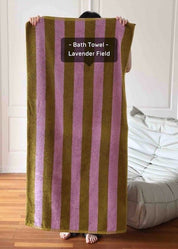 Ultra Soft Absorbent Retro Stripe Bath Towel - 100% Organic Premium Combed Cotton - Retro Stripe Bath Towel - Lavender Field - INSPECIAL HOME