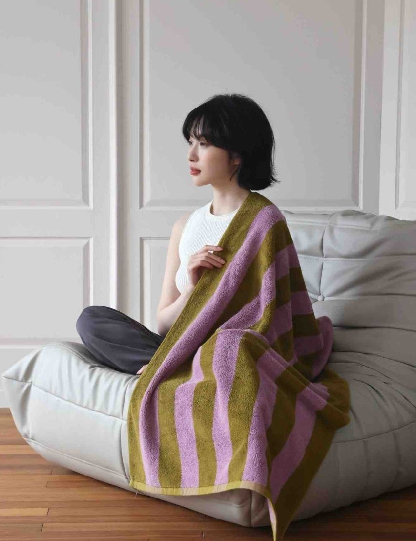 Ultra Soft Absorbent Retro Stripe Bath Towel - 100% Organic Premium Combed Cotton - Retro Stripe Bath Towel - Tundra - INSPECIAL HOME