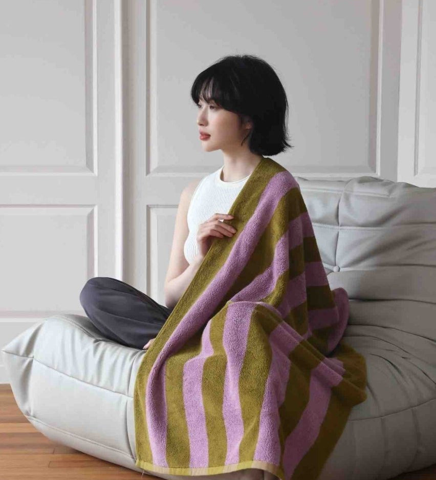Ultra Soft Absorbent Retro Stripe Bath Towel - 100% Organic Premium Combed Cotton - Retro Stripe Bath Towel - Tundra - INSPECIAL HOME