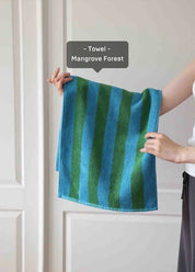 Ultra Soft Absorbent Retro Stripe Bath Towel - 100% Organic Premium Combed Cotton - Retro Stripe Towel - Mangrove - INSPECIAL HOME