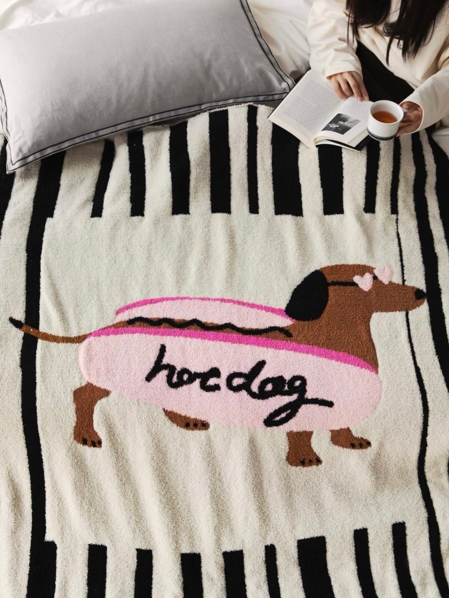 Ultra Soft Funky Cute Hot Dog Stripe Throw Blanket - Warm Thick Animal Print - Hot Dog Blanket - INSPECIAL HOME