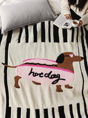 Ultra Soft Funky Cute Hot Dog Stripe Throw Blanket - Warm Thick Animal Print - Hot Dog Blanket - INSPECIAL HOME