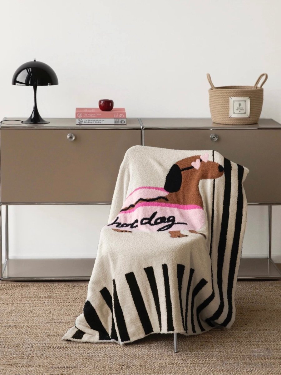 Ultra Soft Funky Cute Hot Dog Stripe Throw Blanket - Warm Thick Animal Print - Hot Dog Blanket - INSPECIAL HOME