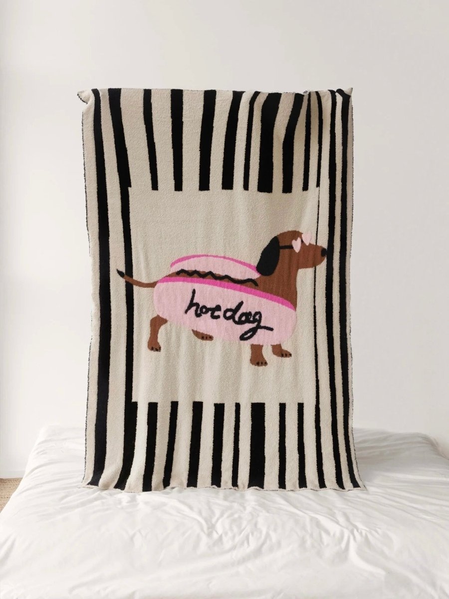 Ultra Soft Funky Cute Hot Dog Stripe Throw Blanket - Warm Thick Animal Print - Hot Dog Blanket - INSPECIAL HOME