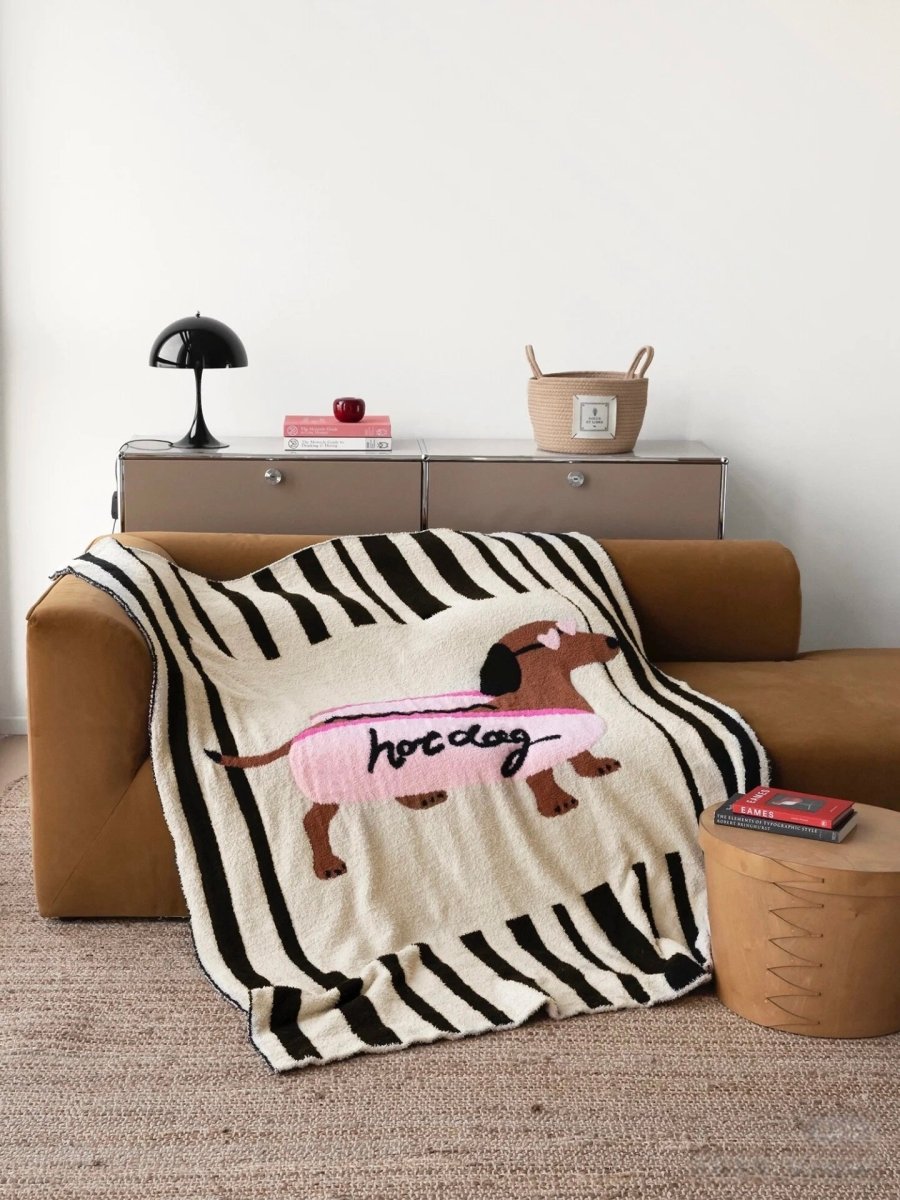 Ultra Soft Funky Cute Hot Dog Stripe Throw Blanket - Warm Thick Animal Print - Hot Dog Blanket - INSPECIAL HOME