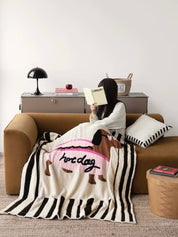 Ultra Soft Funky Cute Hot Dog Stripe Throw Blanket - Warm Thick Animal Print - Hot Dog Blanket - INSPECIAL HOME