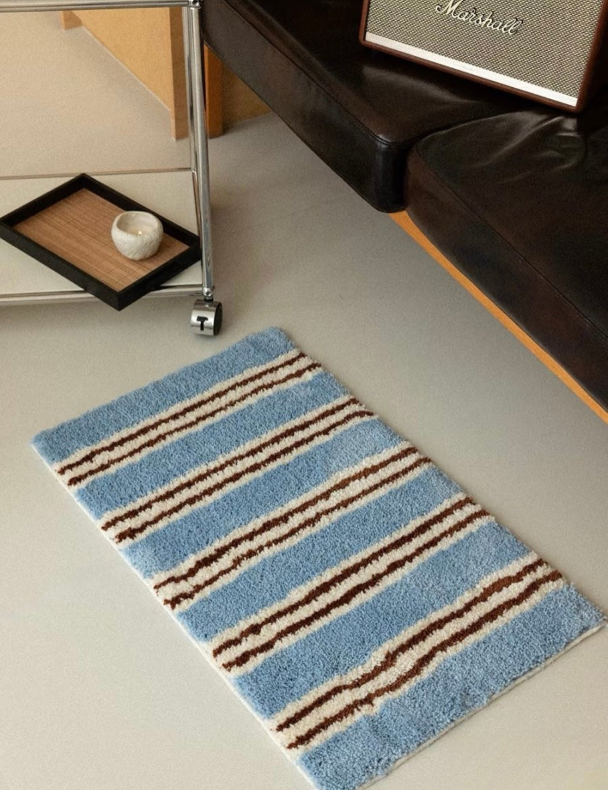 Ultra Soft Retro Blue Stripe Bath Rug, Absorbent Mat - Retro Blue Stripe Bath Rug - INSPECIAL HOME