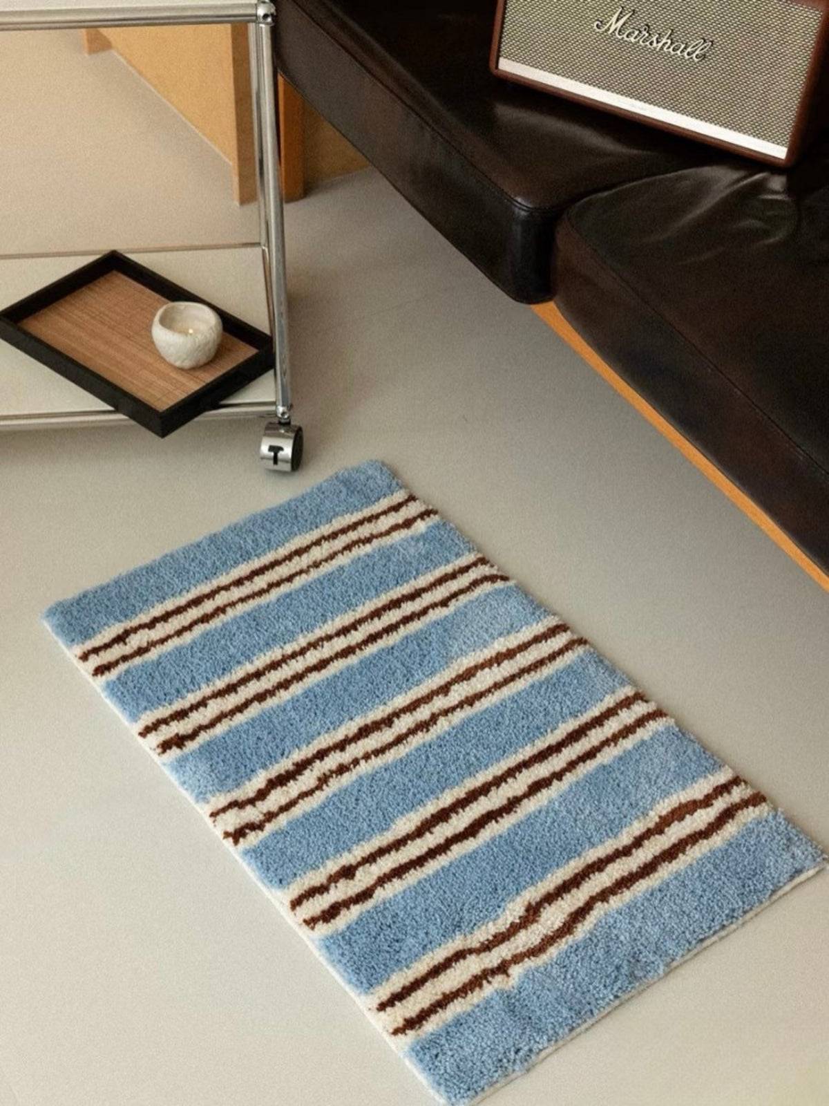 Ultra Soft Retro Blue Stripe Bath Rug, Absorbent Mat - Retro Blue Stripe Bath Rug - INSPECIAL HOME
