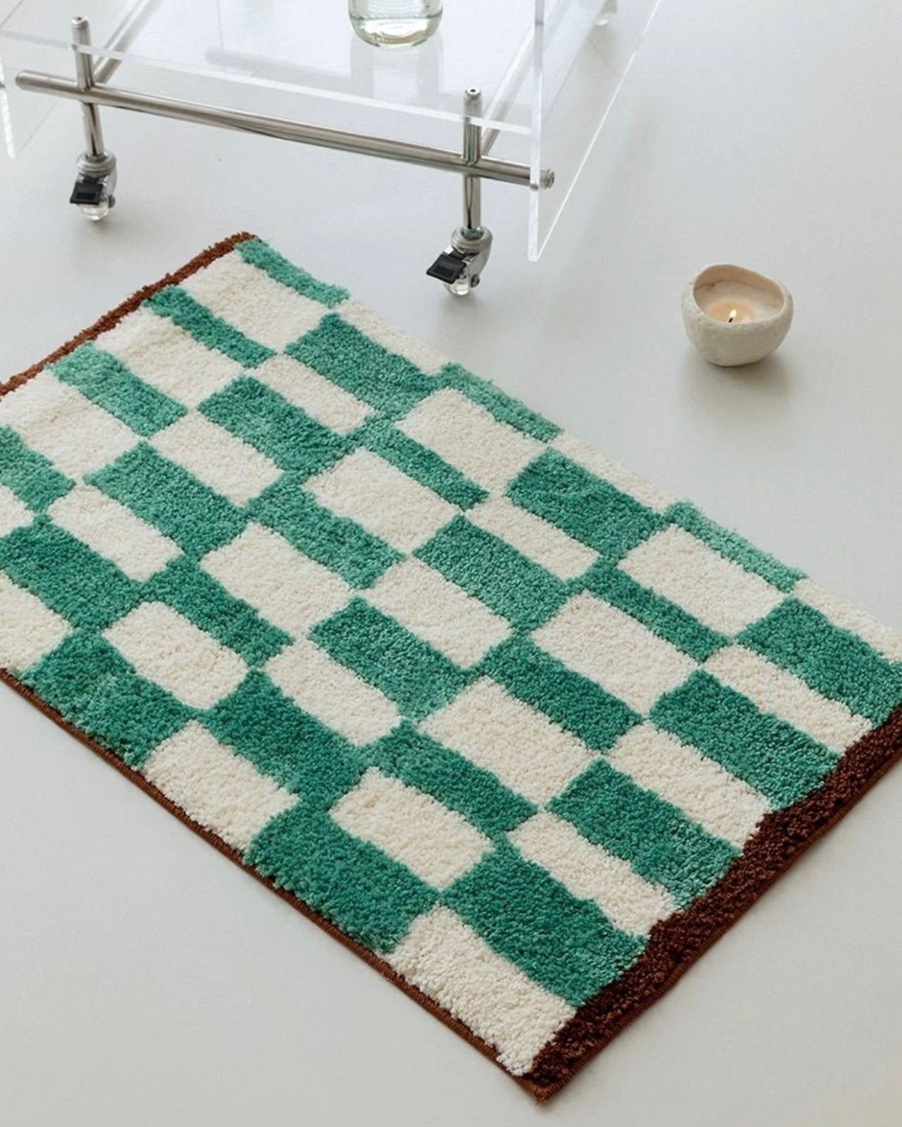 Ultra Soft Retro Checker Bath Rug, Absorbent, Anti - slippery Mat - SOFT RETRO CHECKER BATH RUG - Blue - INSPECIAL HOME