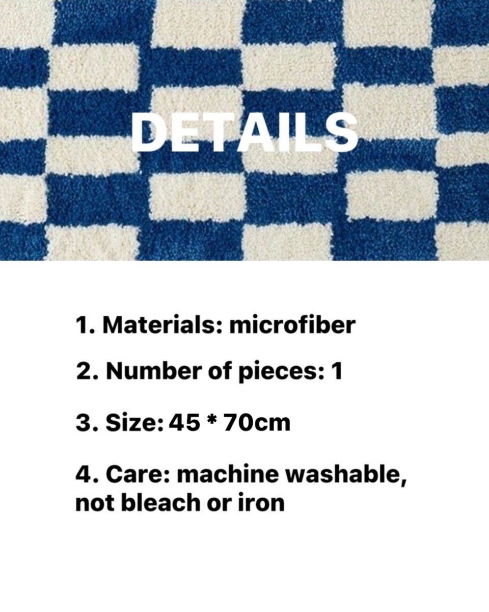 Ultra Soft Retro Checker Bath Rug, Absorbent, Anti - slippery Mat - SOFT RETRO CHECKER BATH RUG-Blue - INSPECIAL HOME