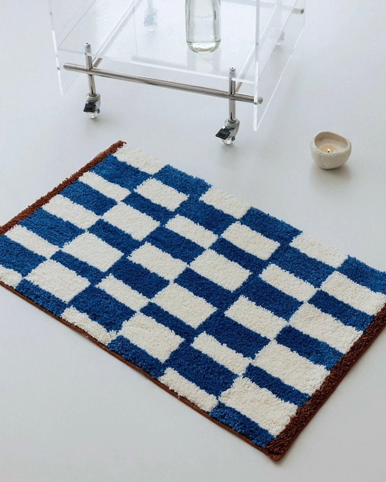 Ultra Soft Retro Checker Bath Rug, Absorbent, Anti - slippery Mat - SOFT RETRO CHECKER BATH RUG - Blue - INSPECIAL HOME