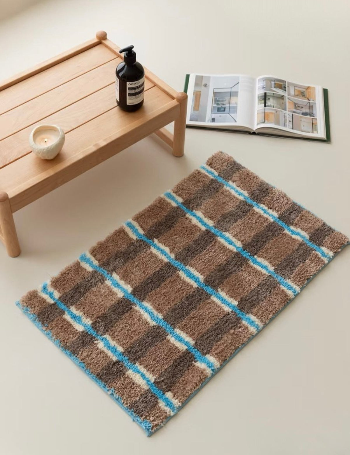 Ultra Soft Retro Earthy Tone Checker Bath Rug, Absorbent Mat - Retro Earthy Tone Checker Bath Rug - INSPECIAL HOME