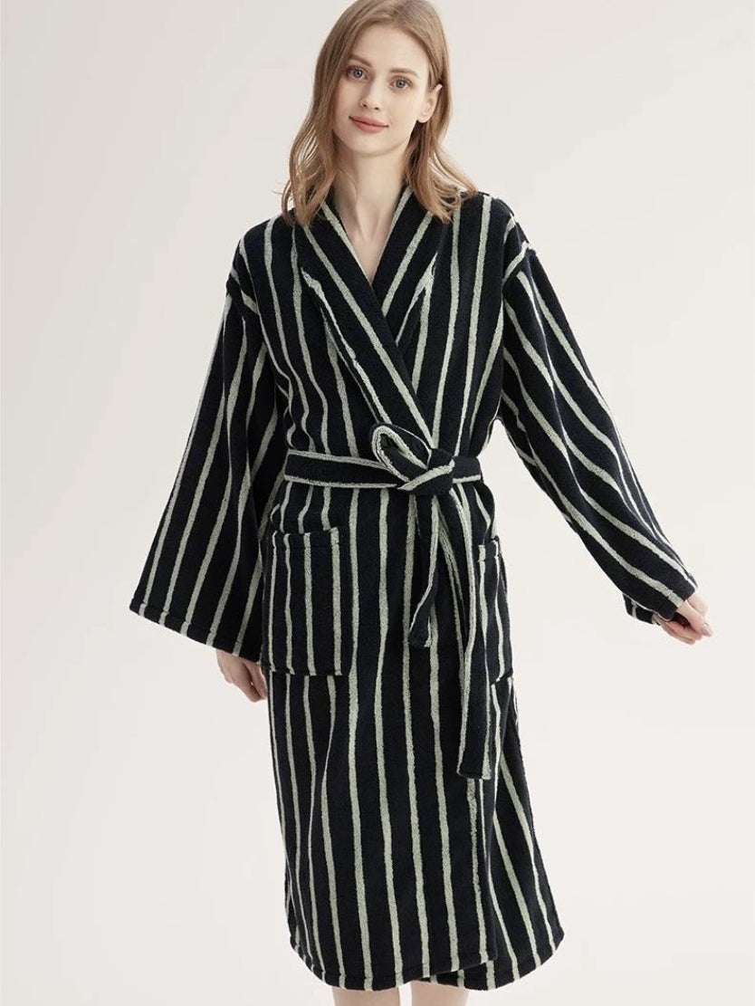 Step Bath Robe Ultra Soft Retro Stripe Bathrobe - 100% Organic Long-stapled Cotton ...