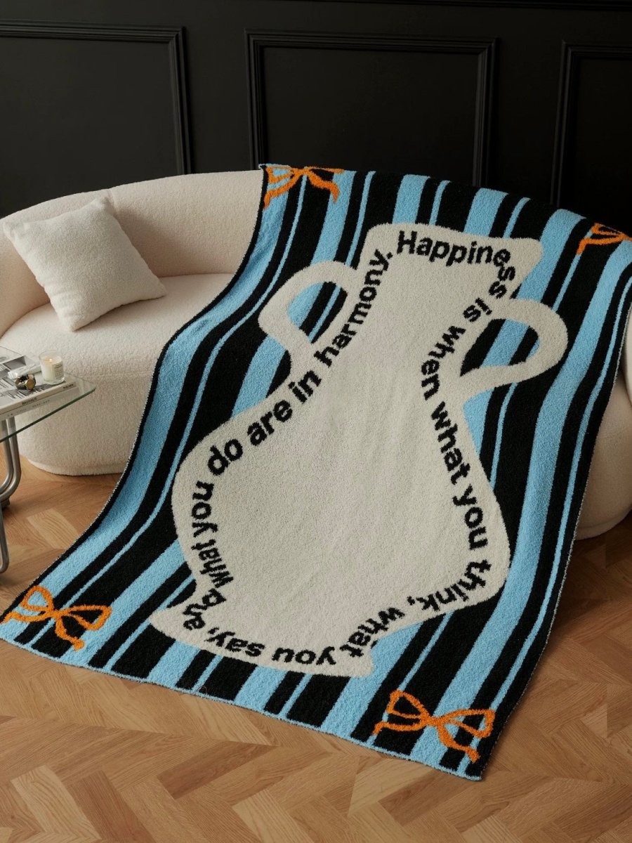 Ultra Soft Whimsical Cute Stripe Vase Throw Blanket - Warm Thick Playful - Stripe Vase Throw Blanket - Blue - INSPECIAL HOME