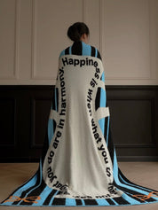 Ultra Soft Whimsical Cute Stripe Vase Throw Blanket - Warm Thick Playful - Stripe Vase Throw Blanket - Blue - INSPECIAL HOME