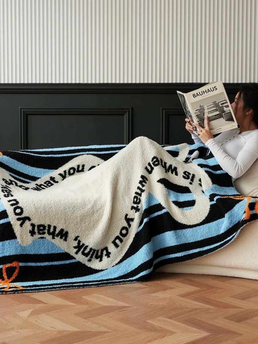 Ultra Soft Whimsical Cute Stripe Vase Throw Blanket - Warm Thick Playful - Stripe Vase Throw Blanket - Blue - INSPECIAL HOME