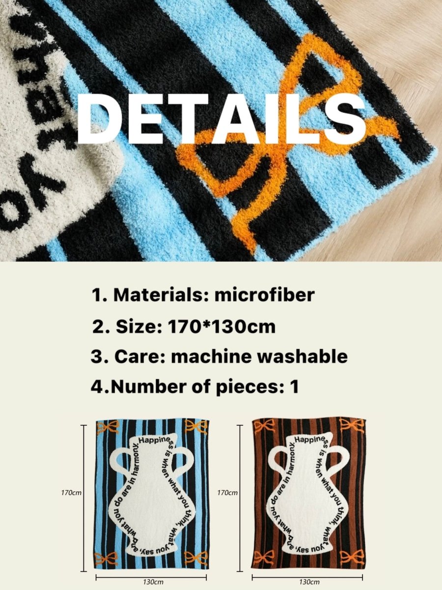 Ultra Soft Whimsical Cute Stripe Vase Throw Blanket - Warm Thick Playful - Stripe Vase Throw Blanket - Brown - INSPECIAL HOME