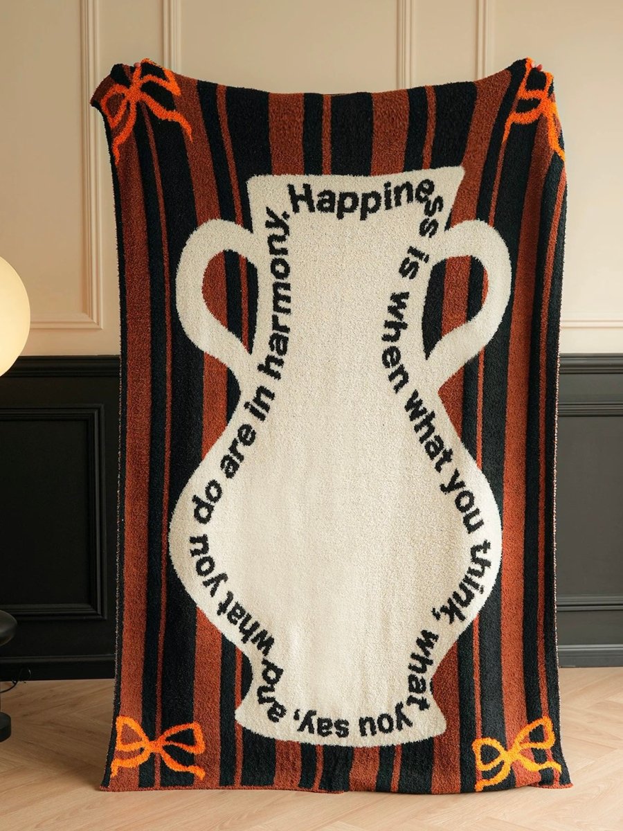Ultra Soft Whimsical Cute Stripe Vase Throw Blanket - Warm Thick Playful - Stripe Vase Throw Blanket - Brown - INSPECIAL HOME