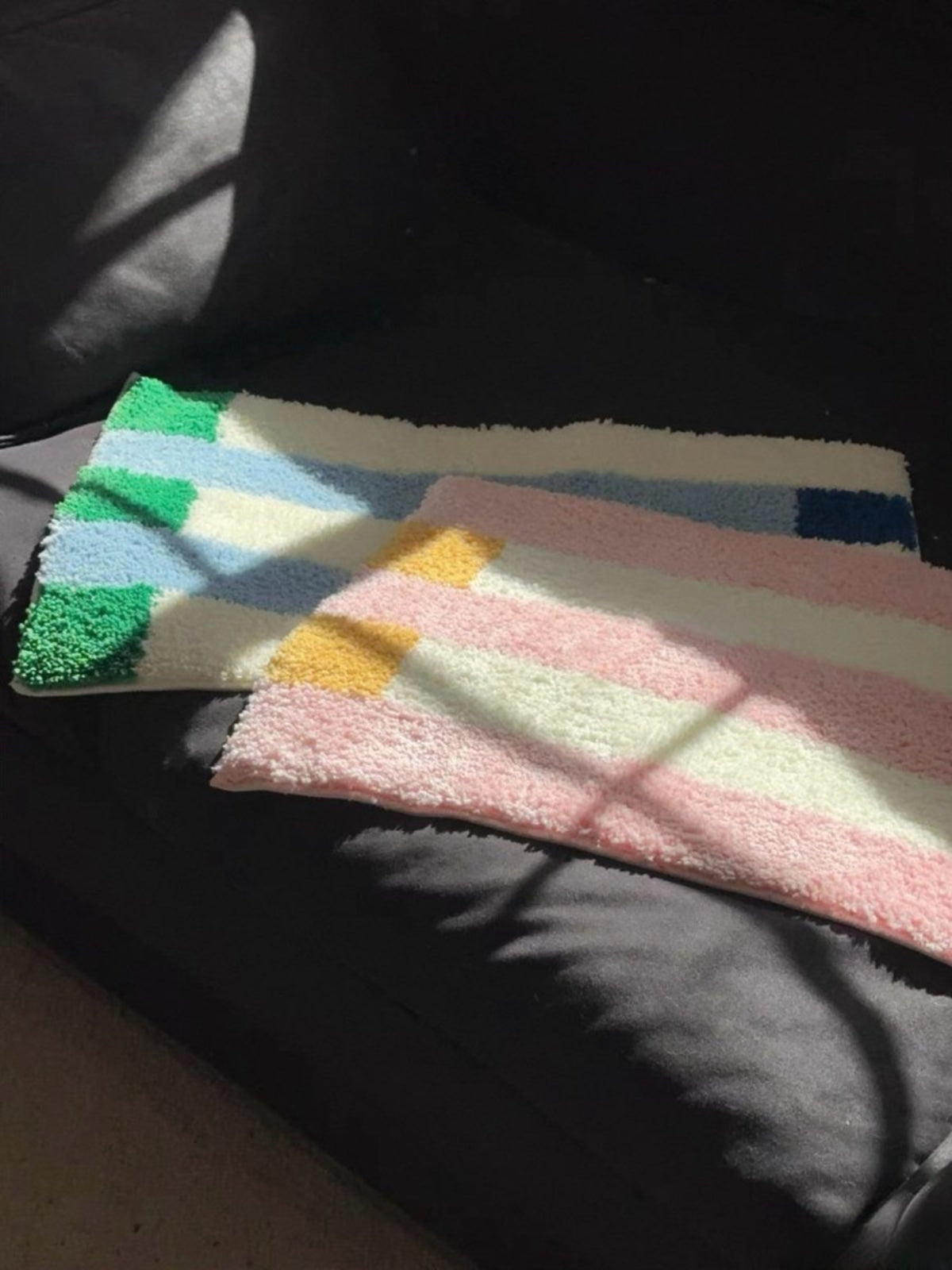 Ultra Soft Whimsical Dopamine Stripe Bath Rug, Absorbent Mat - Whimsical Dopamine Stripe Bath Rug - Blue&Green - INSPECIAL HOME