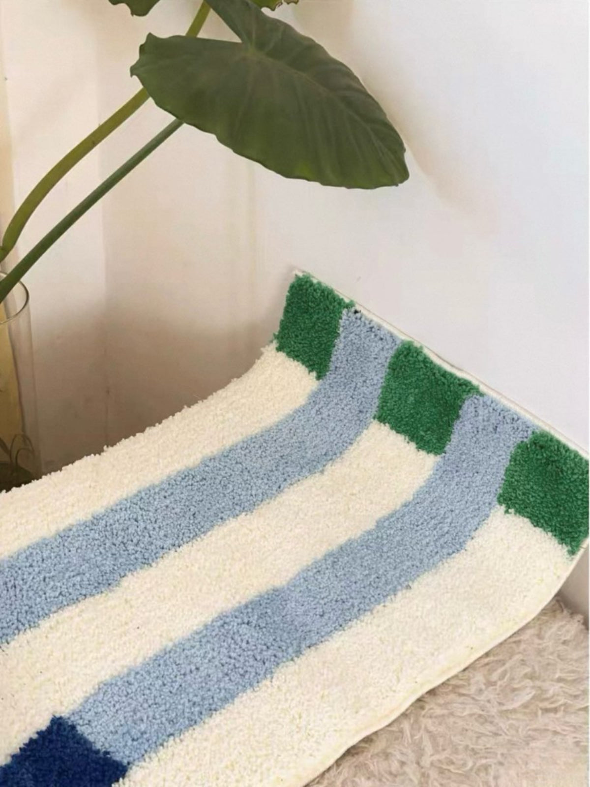 Ultra Soft Whimsical Dopamine Stripe Bath Rug, Absorbent Mat - Whimsical Dopamine Stripe Bath Rug - Blue&Green - INSPECIAL HOME