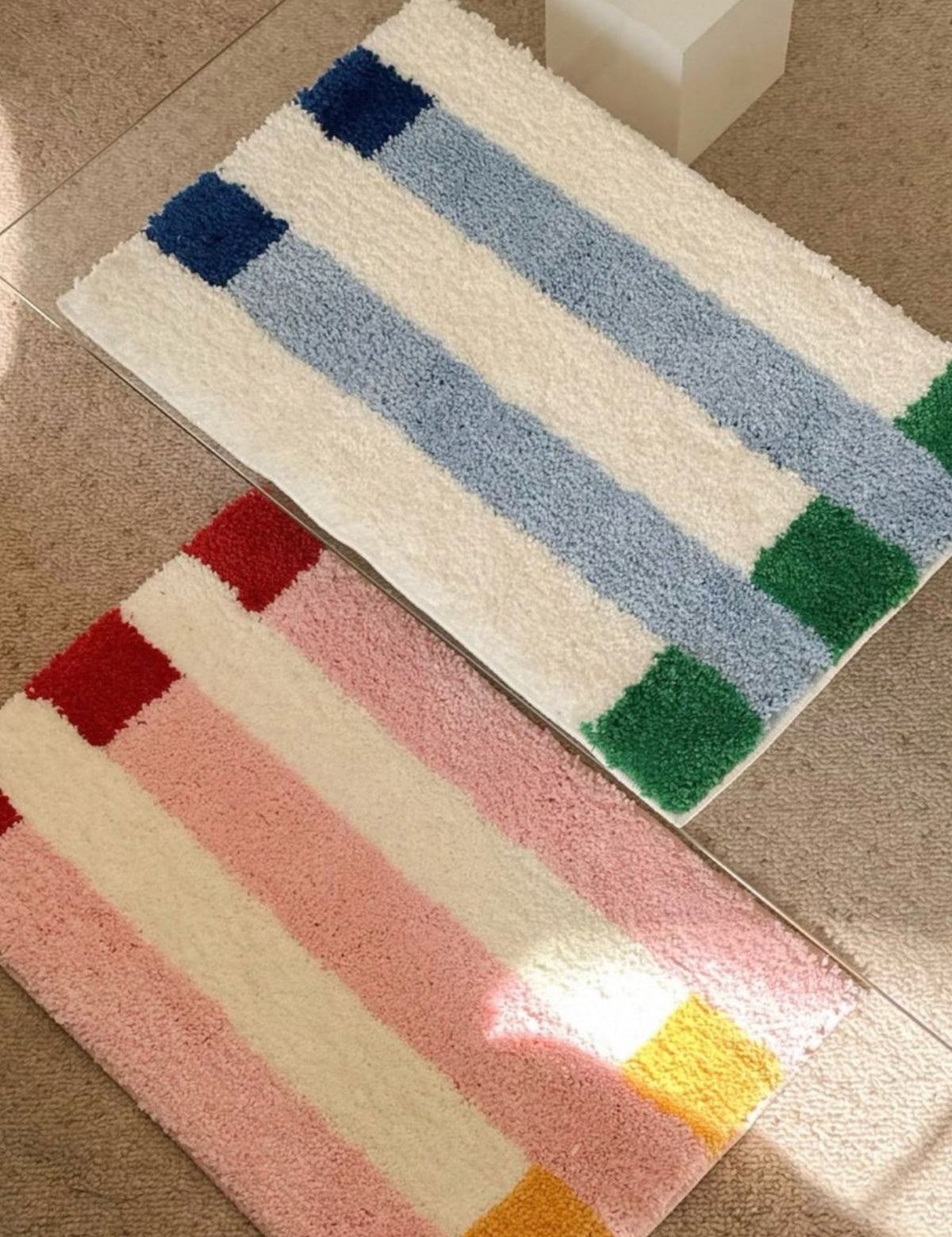 Ultra Soft Whimsical Dopamine Stripe Bath Rug, Absorbent Mat - Whimsical Dopamine Stripe Bath Rug - Pink Stripe - INSPECIAL HOME