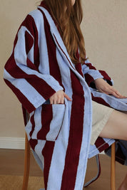Vintage Stripe 100% Cotton Bathrobe - Soft Absorbent Resort Style Lounge Robe - Vintage Stripe 100% Cotton Bathrobe- Mustard & Pistachio - INSPECIAL HOME