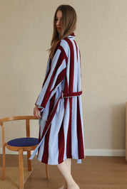 Vintage Stripe 100% Cotton Bathrobe - Soft Absorbent Resort Style Lounge Robe - Vintage Stripe 100% Cotton Bathrobe- Mustard & Pistachio - INSPECIAL HOME
