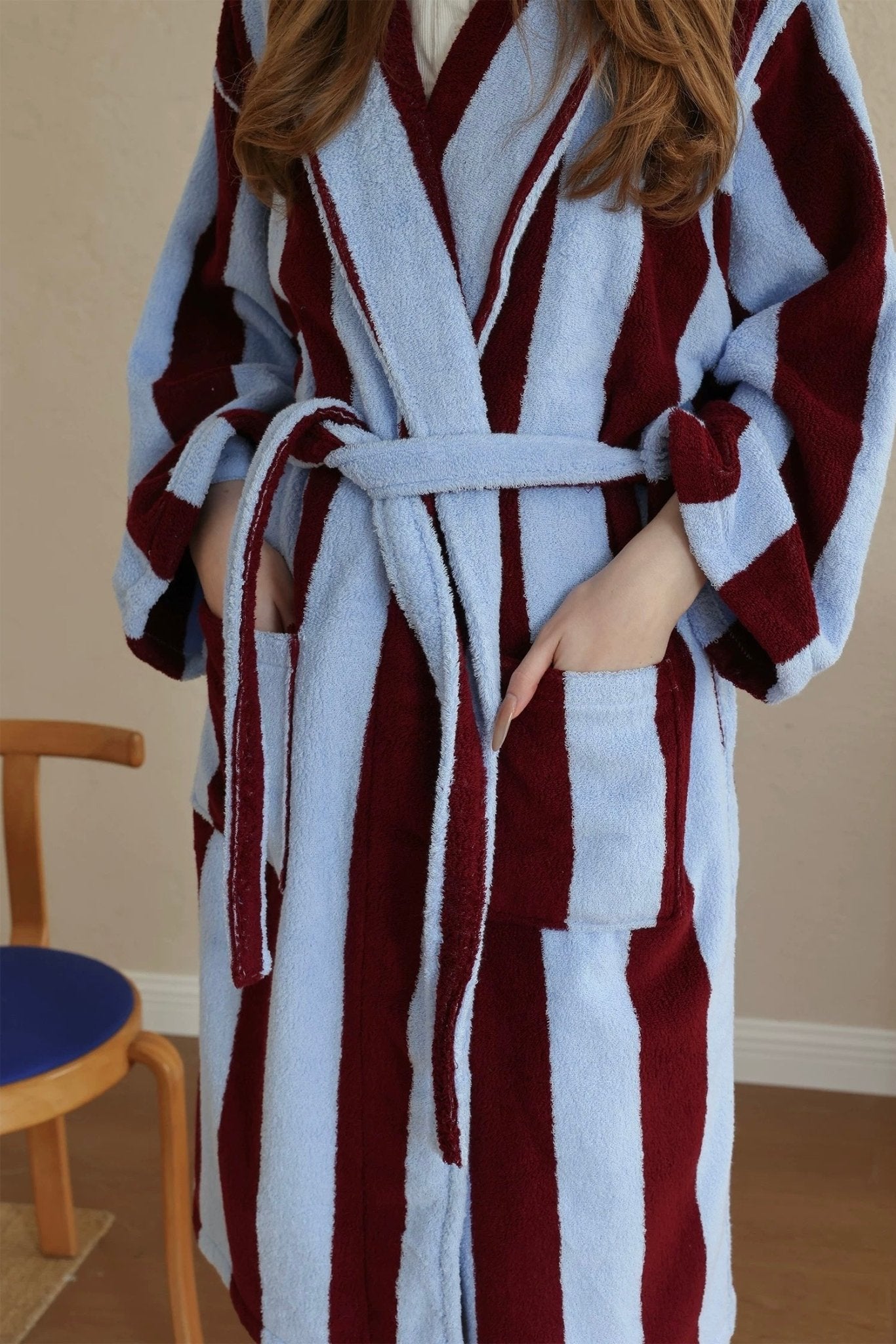 Vintage Stripe 100% Cotton Bathrobe - Soft Absorbent Resort Style Lounge Robe - Vintage Stripe 100% Cotton Bathrobe- Mustard & Pistachio - INSPECIAL HOME