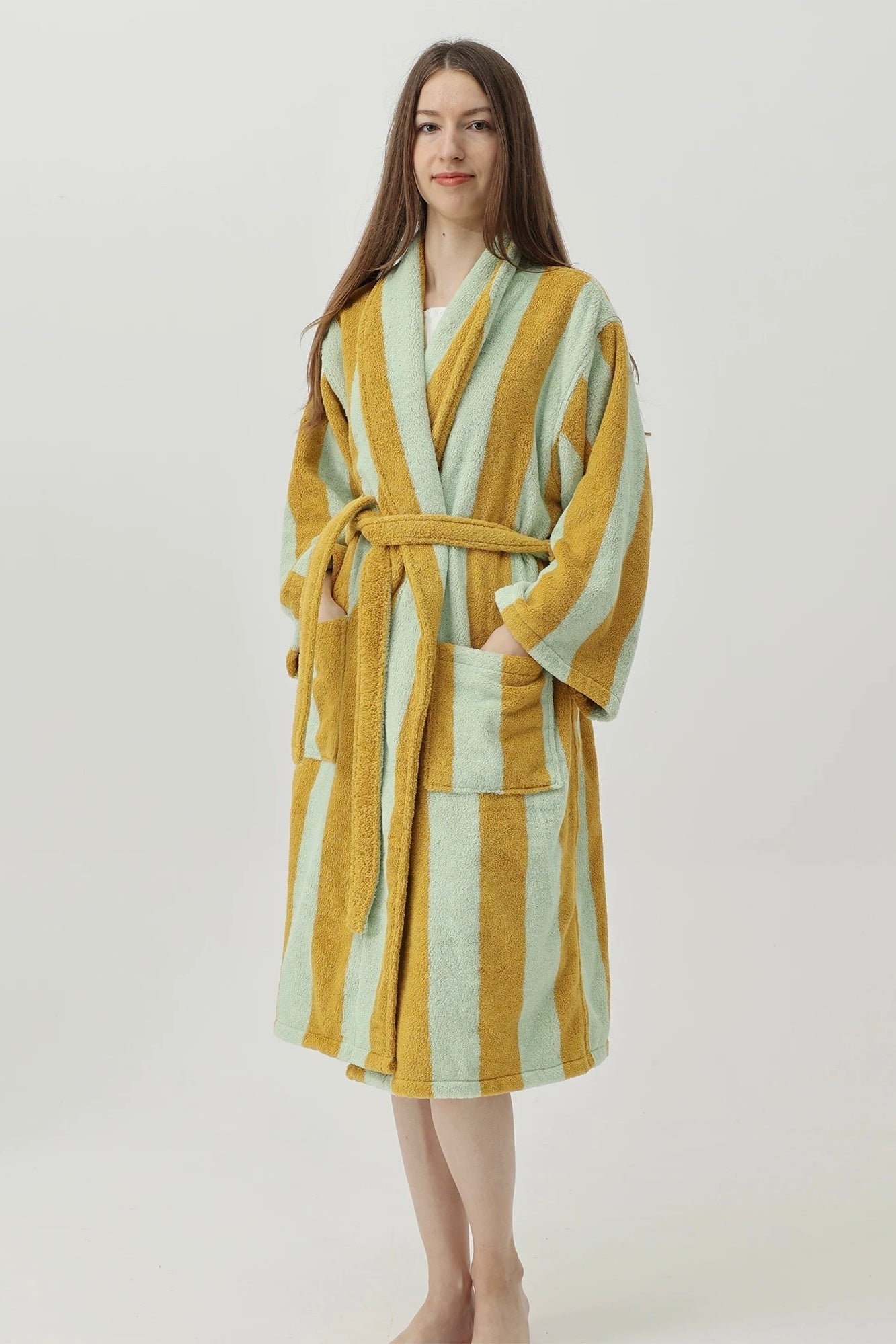 Vintage Stripe Cotton Bathrobe, Soft Absorbent Resort Style Lounge Robe ...