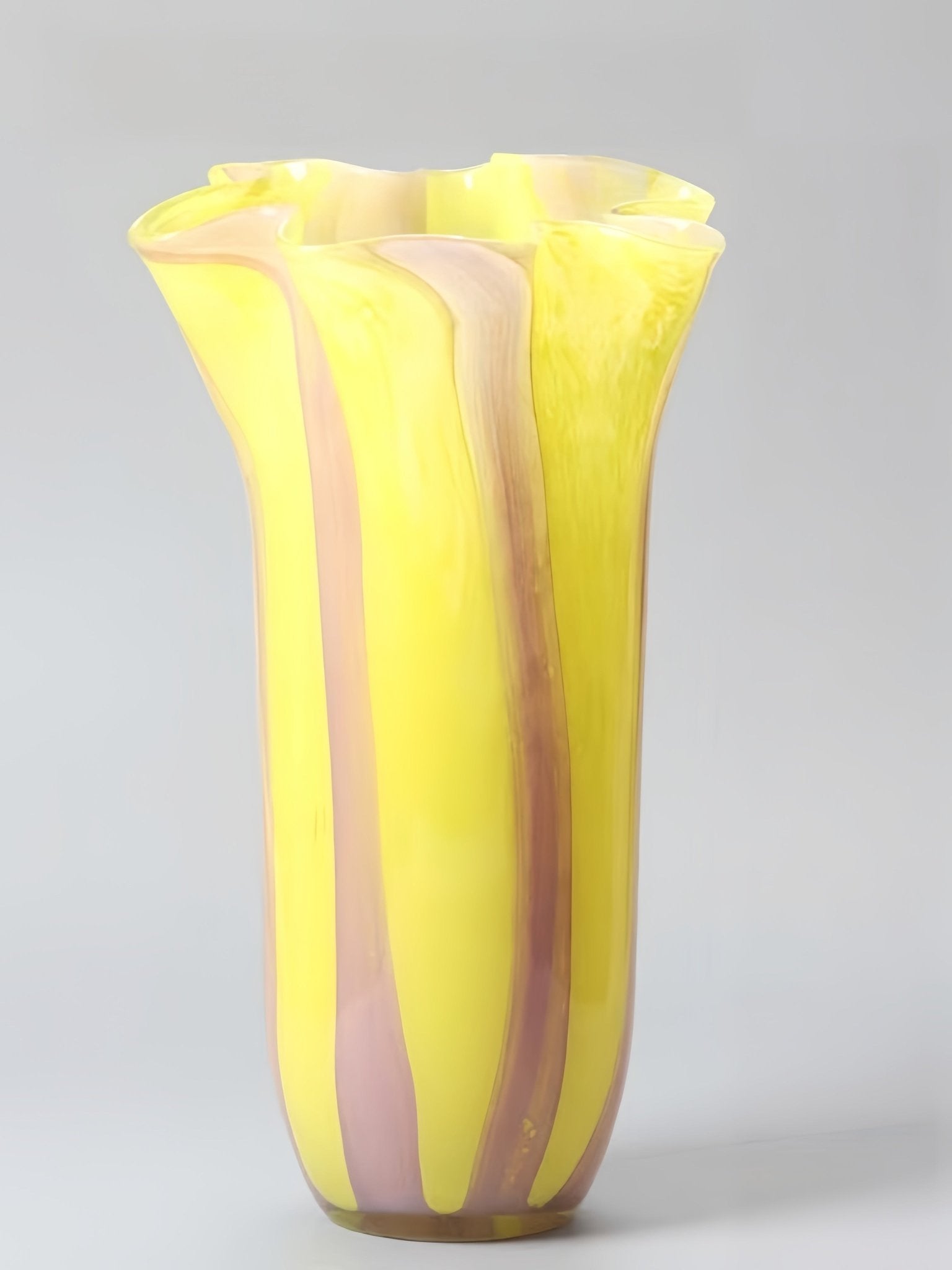 Waves of Color Hand-Blown Glass Vase, Eclectic Sculptural Centerpiece for Modern Table Setting -Vases- Waves of Color Vase - Lemon & Blush - Medium - INSPECIAL HOME
