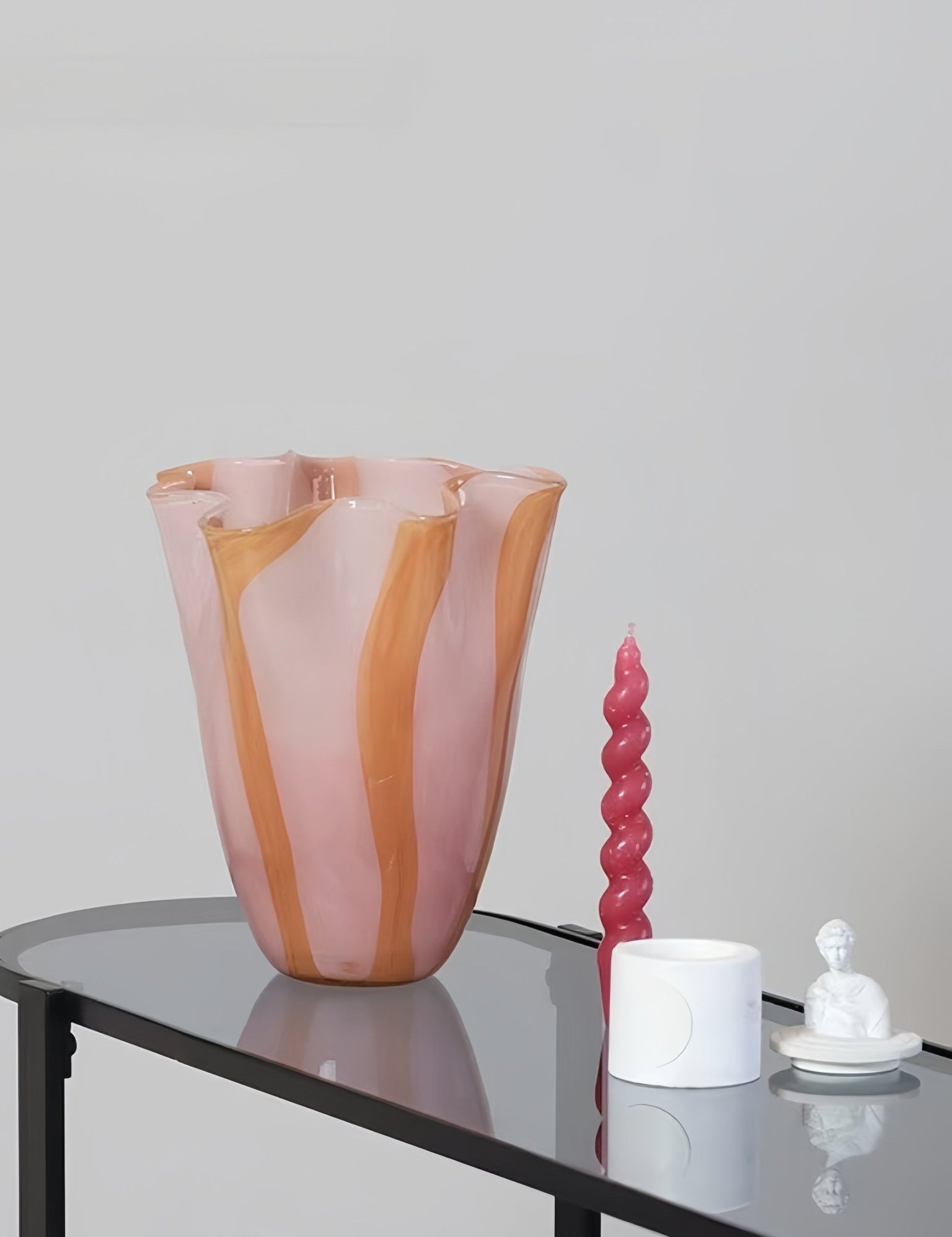 Waves of Color Hand-Blown Glass Vase, Eclectic Sculptural Centerpiece for Modern Table Setting -Vases- Waves of Color Vase - Pink & Apricot - Medium - INSPECIAL HOME