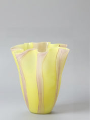 Waves of Color Hand-Blown Glass Vase, Eclectic Sculptural Centerpiece for Modern Table Setting -Vases- Waves of Color Vase - Lemon & Blush - Medium - INSPECIAL HOME