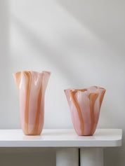 Waves of Color Hand-Blown Glass Vase, Eclectic Sculptural Centerpiece for Modern Table Setting -Vases- Waves of Color Vase - Pink & Apricot - Medium - INSPECIAL HOME